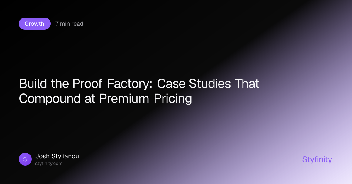 Build the Proof Factory: Case Studies That Compound at Premium Pricing